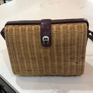 Vintage 60s 70s Etienne Aigner Woven Straw/Rattan and Leather shoulder Bag